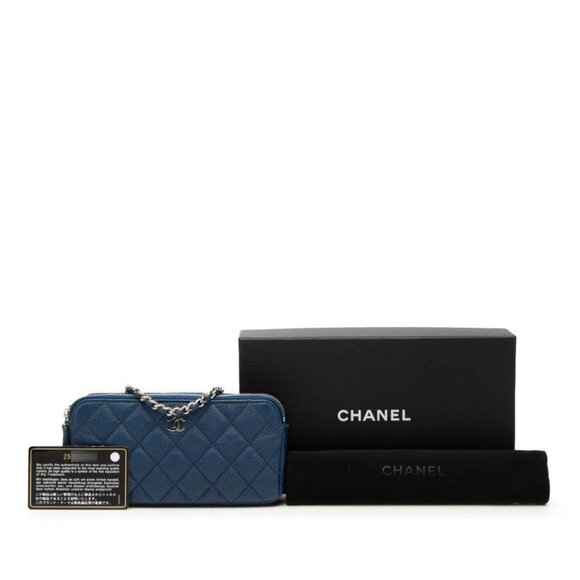 Chanel Quilted CC Logo Chain Wallet Shoulder Bag Blue Caviar Leather - Picture 7 of 7